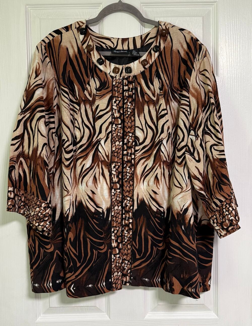 Maggie Barnes Women's Linen Blend Animal Print Blazer Jacket Size 2X-22/24